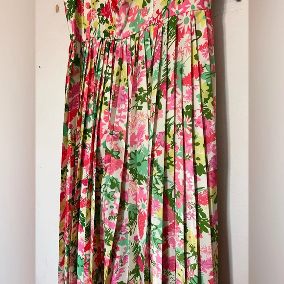 Tuckernuck Fiora Pleat Bright Floral Square Neck Midi Spring Easter Dress Size 8 - Picture 3 of 11